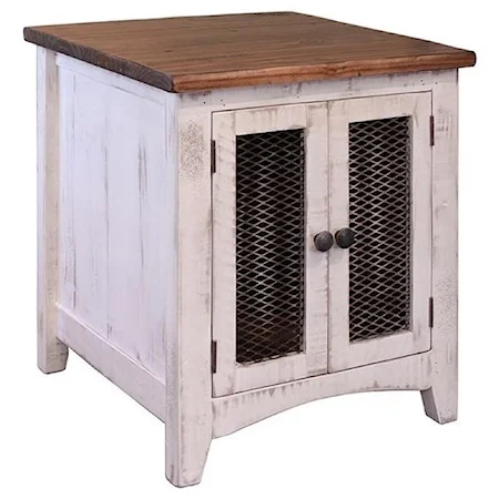 Rustic End Table with Mesh Doors